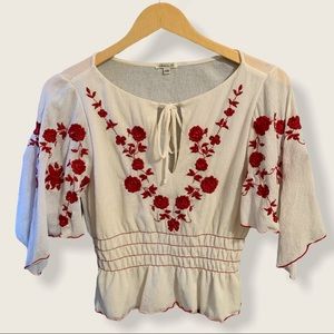 Embroidered ruched blouse